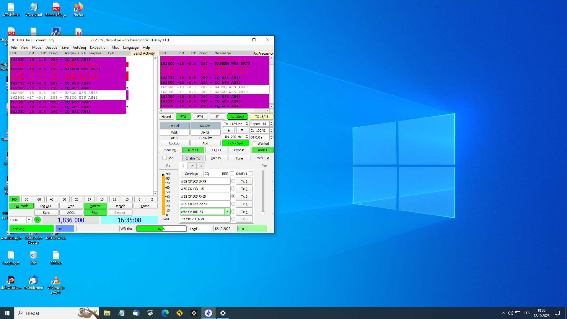 QSO with W8S { Swains Isle } on 160m FT8 w8s-ft8-qso